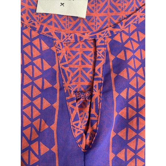 Everly Sheer Sleeveless Blouse S Purple Orange Geometric Print  Lightweight Top - Picture 5 of 8